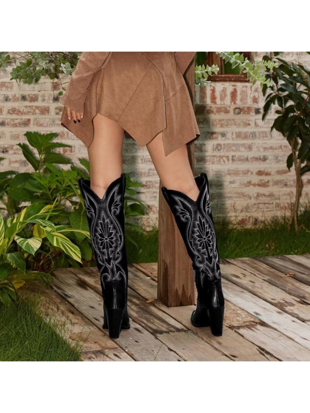 Stylish Women's Knee High Cowboy Boots | Embroidered Pointed Toe | Chunky Heel - Picture 7 of 7